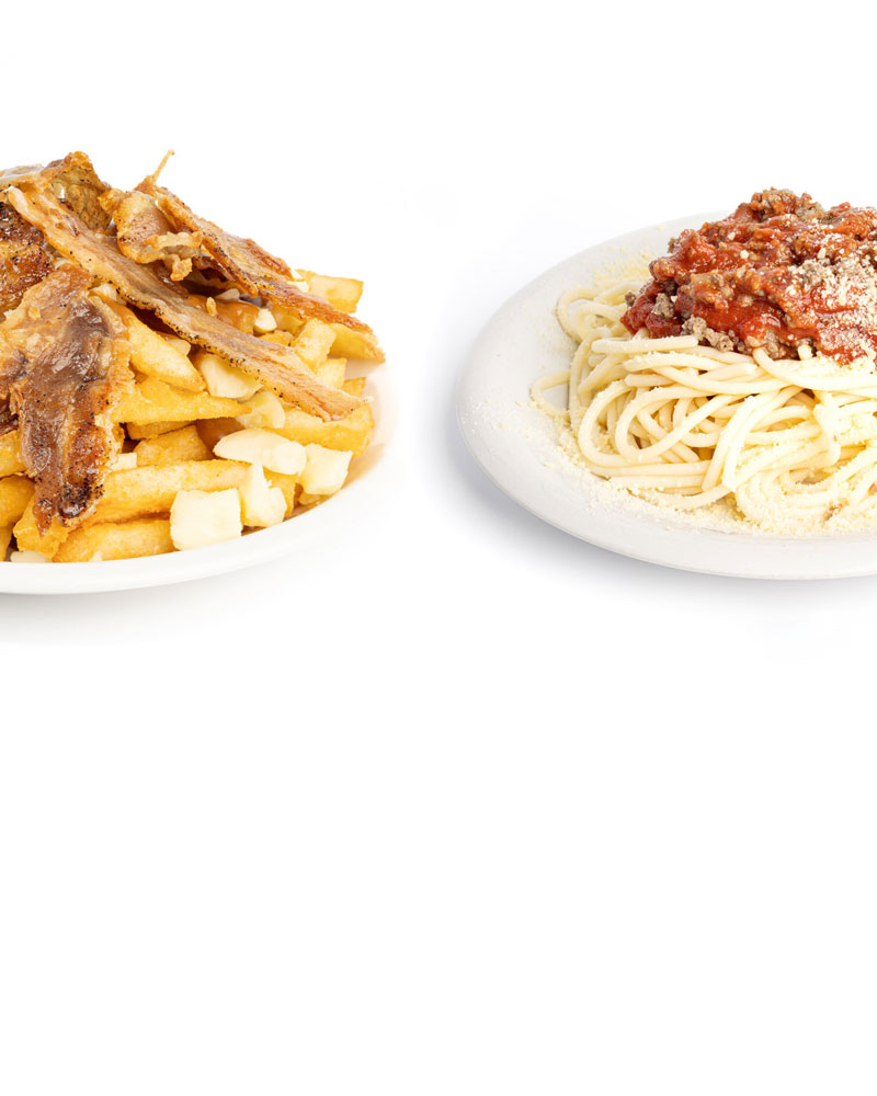 Poutine and spaghetti plates